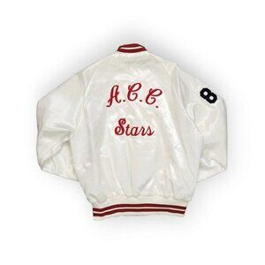 Vintage 60s "All Stars" White Satin Bomber Varsity Jacket‎ Mens Large